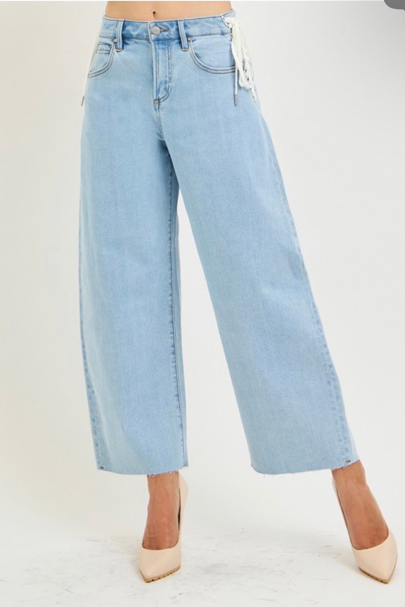 RISEN LACE UP BARREL JEANS