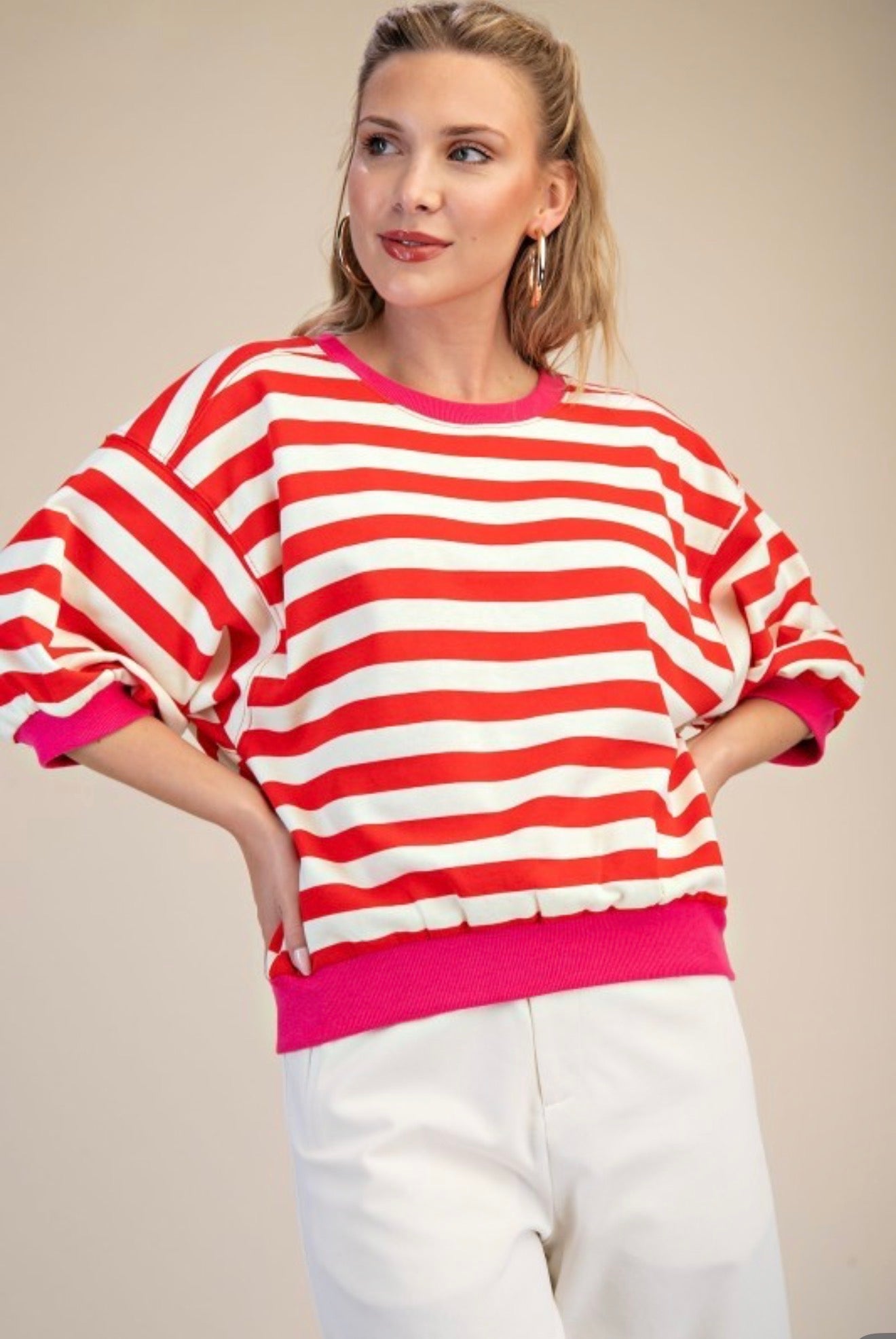 STRIPED PUFF SLEEVE TOP