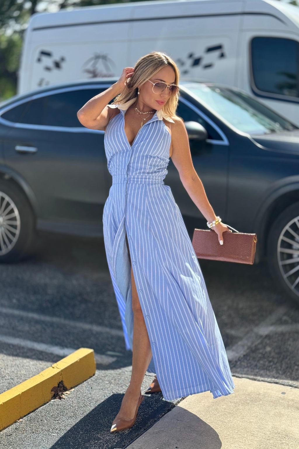 Anastacia Blue Striped Dress