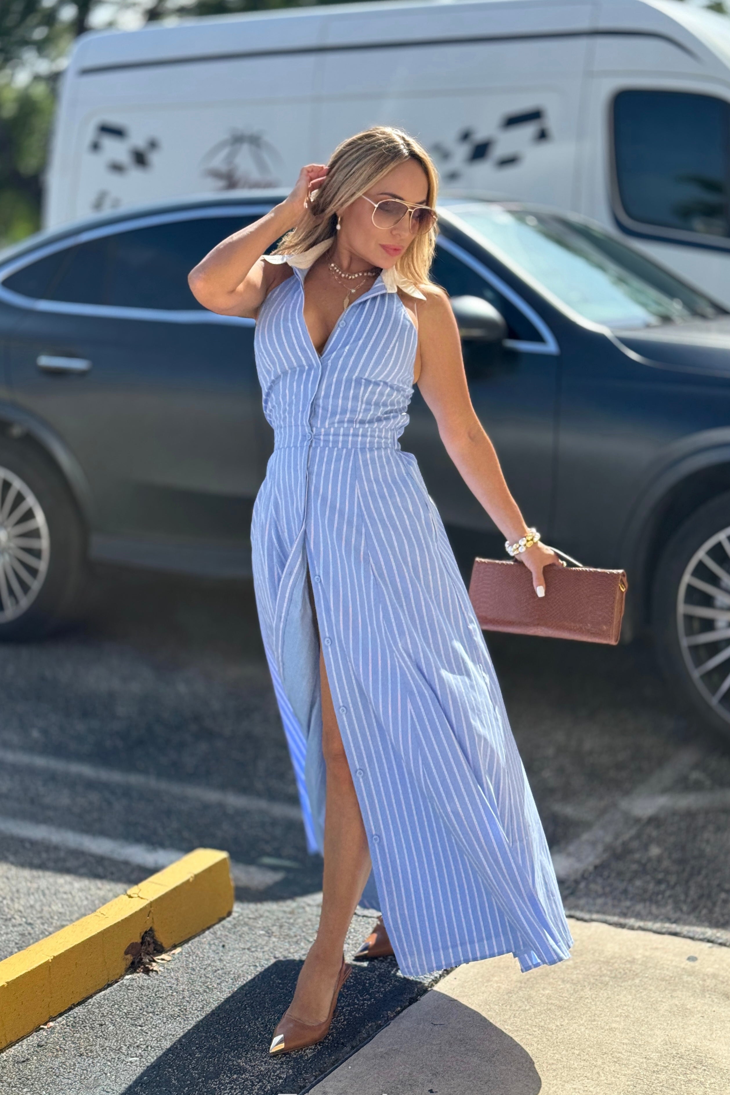 Anastacia Blue Striped Dress