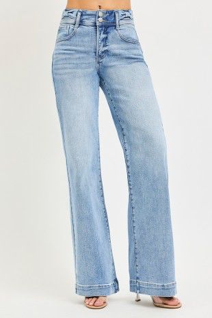 BOW WAIST WIDE LEG JEANS