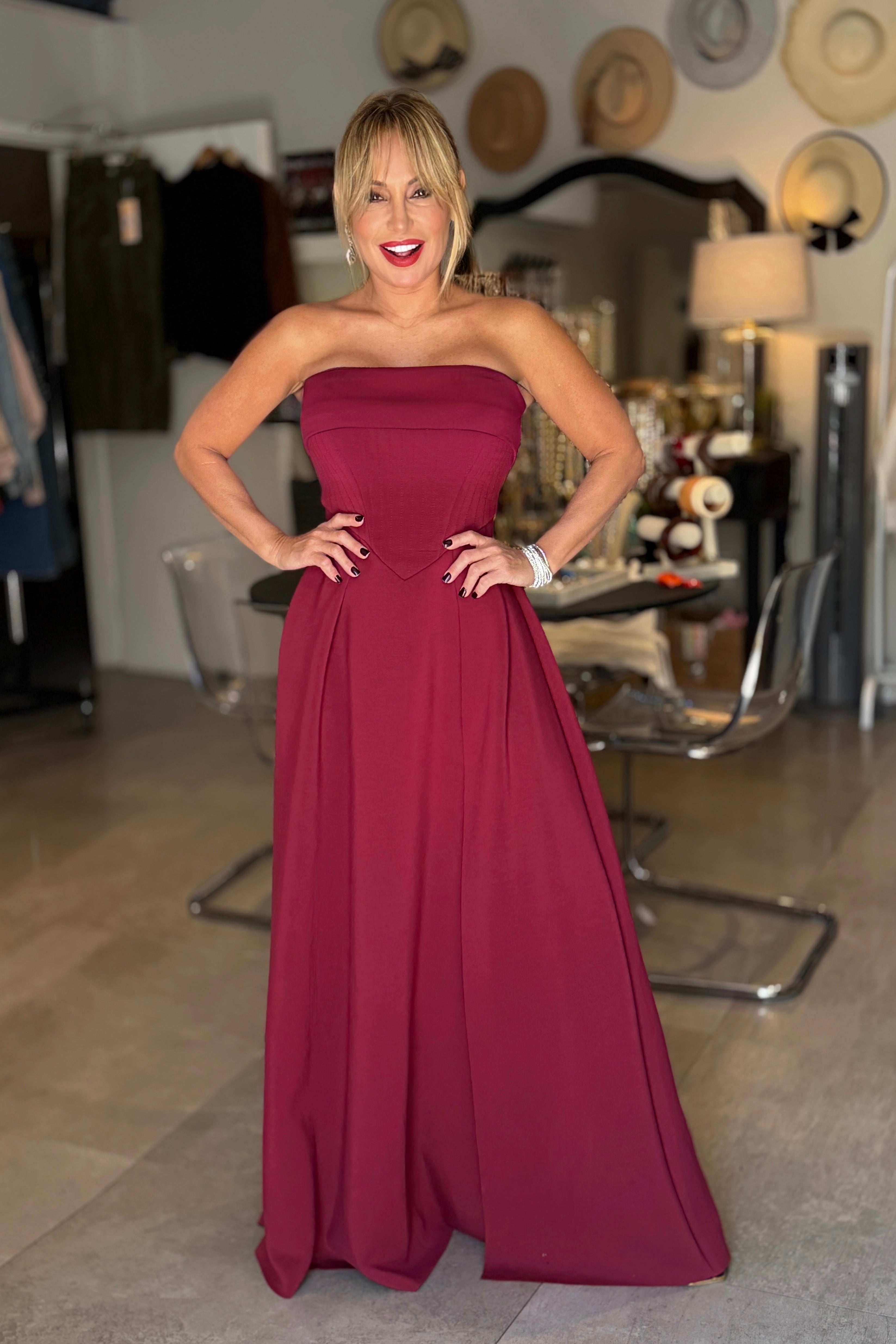 Corset Scuba Fabric Maxi Dress With Dramatic Slit