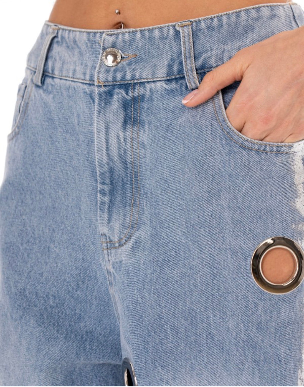 EYELET WIDE LEG JEANS