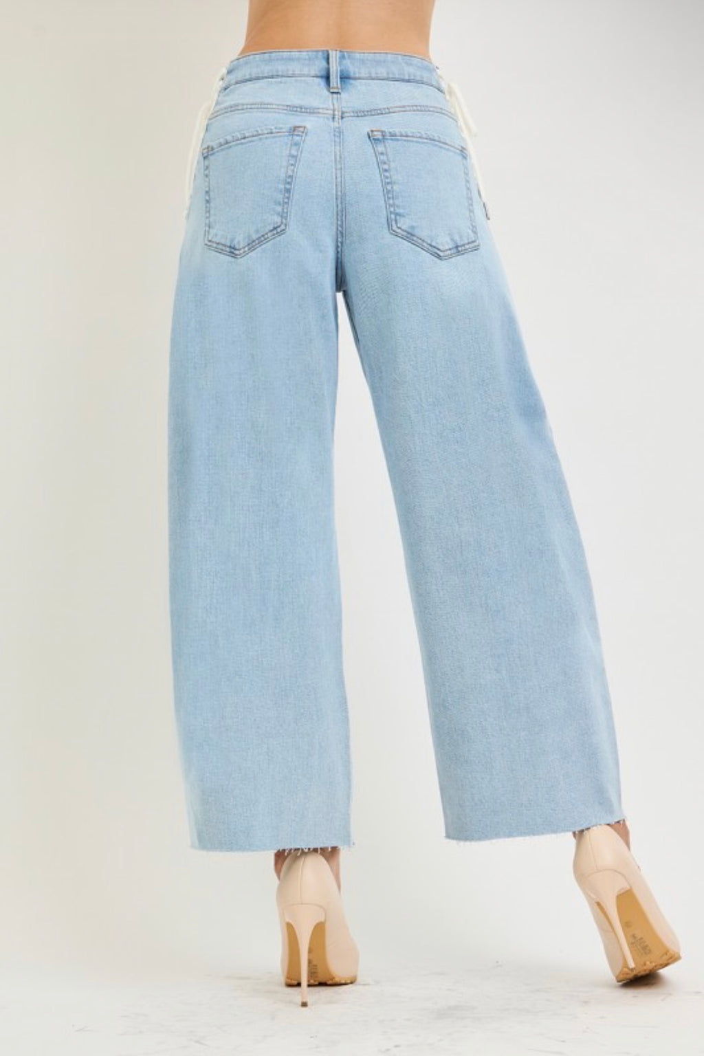 RISEN LACE UP BARREL JEANS