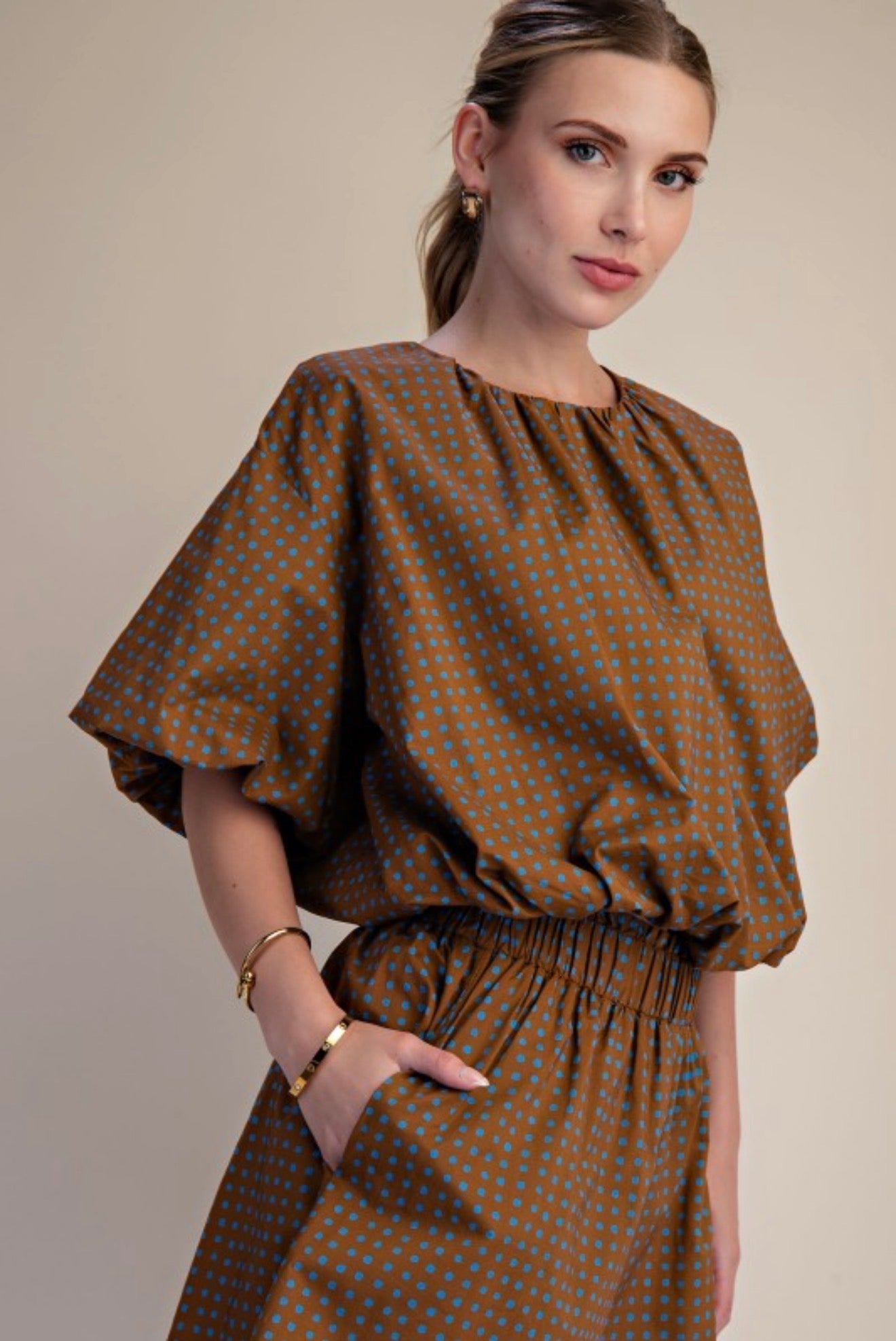 DOT BLOUSON TWO PIECES SET