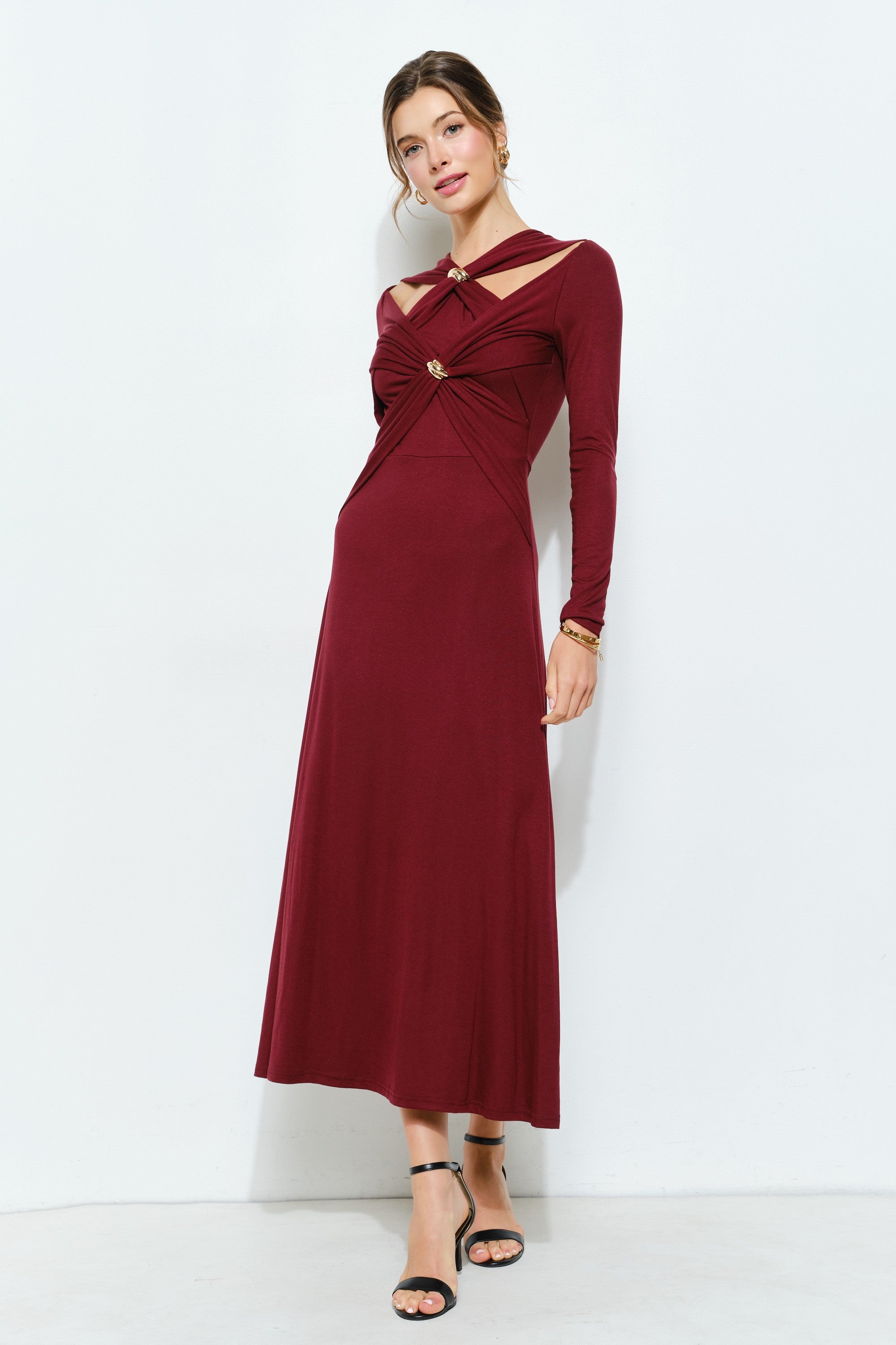 Twist Detail Gold Details Cutout Dress