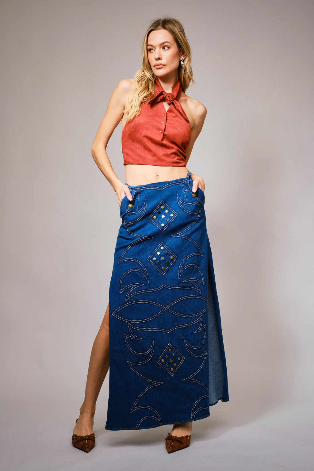 DETAILS DENIM MAXI SKIRT
