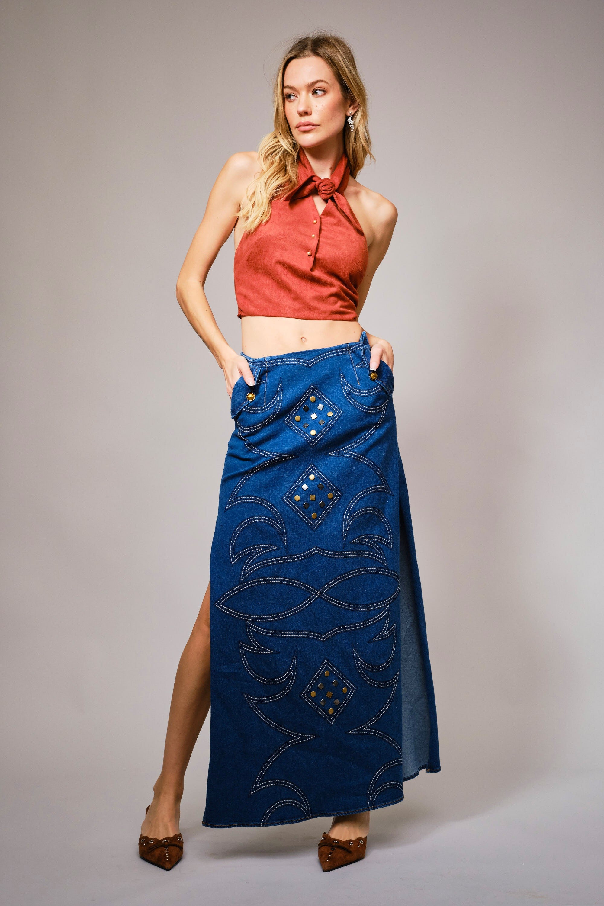 DETAILS DENIM MAXI SKIRT
