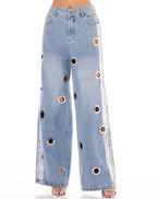 EYELET WIDE LEG JEANS