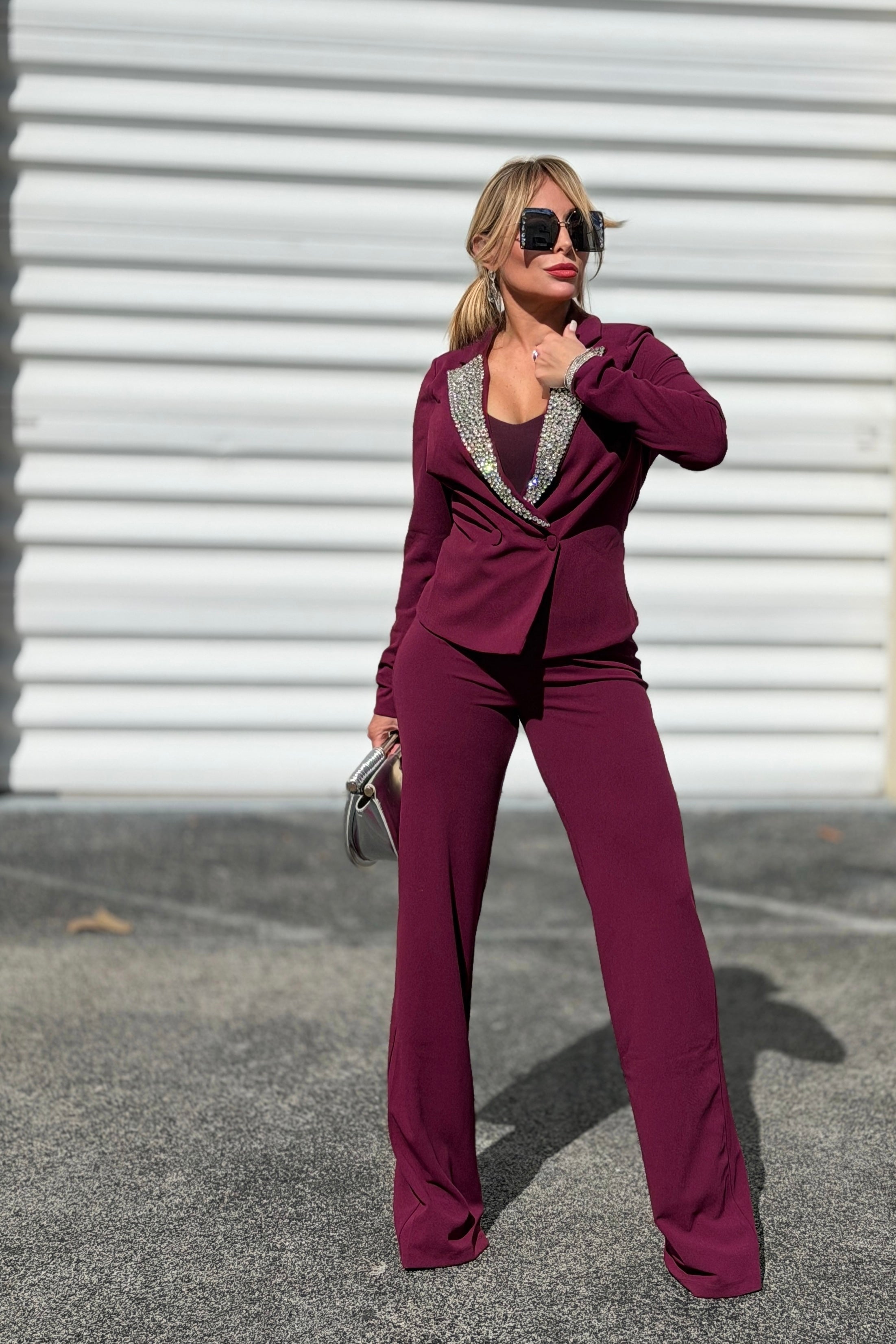 Stone Blazer Suit Two Pieces Set