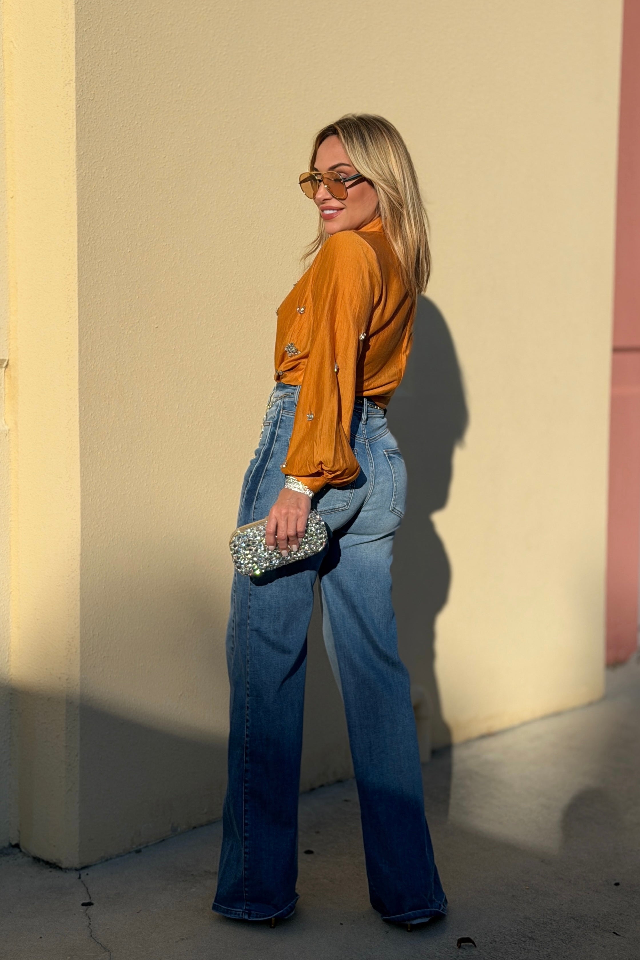 Claudia High Rise Wide Leg Jeans In Medium