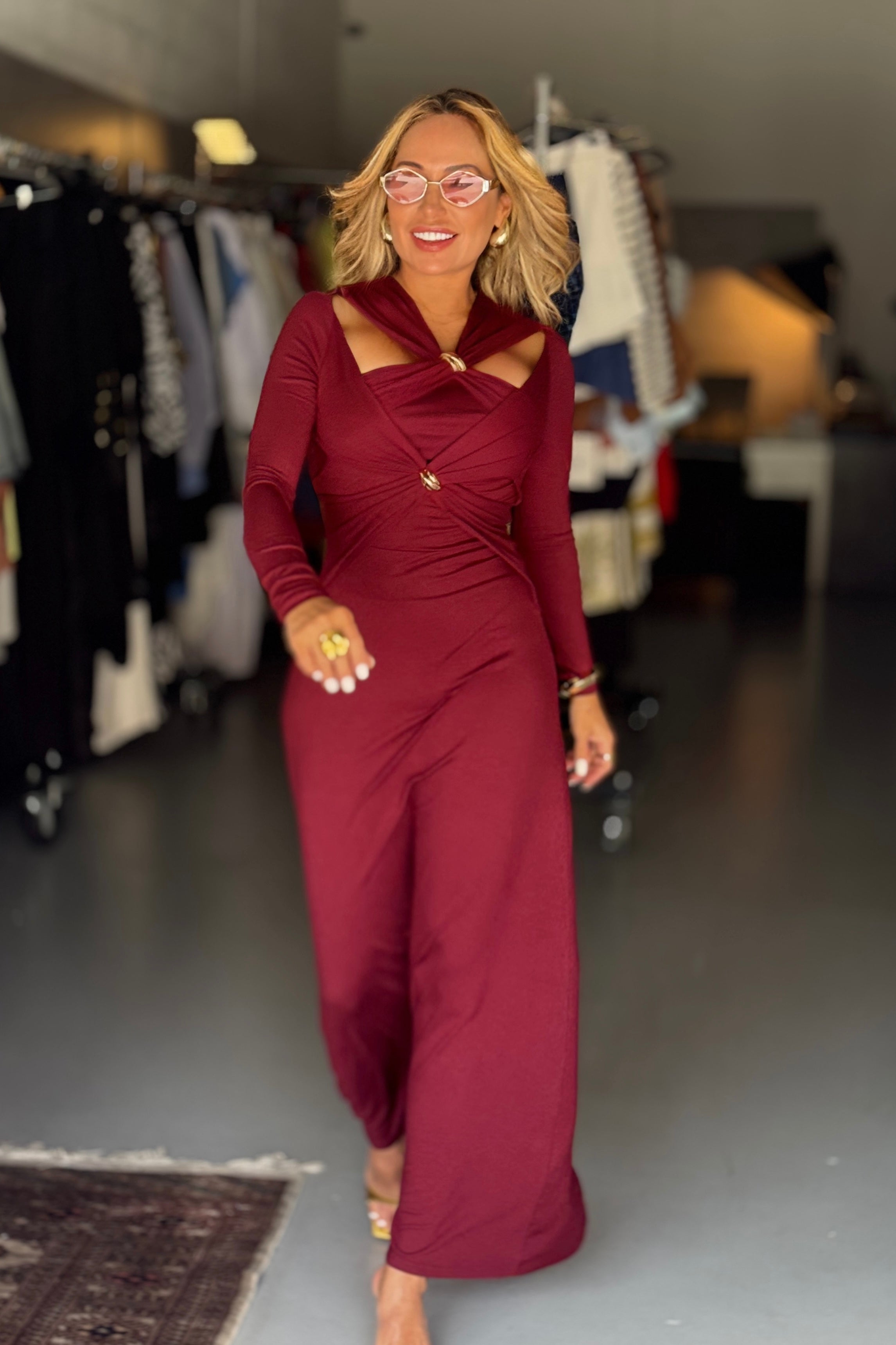 Twist Detail Gold Details Cutout Dress
