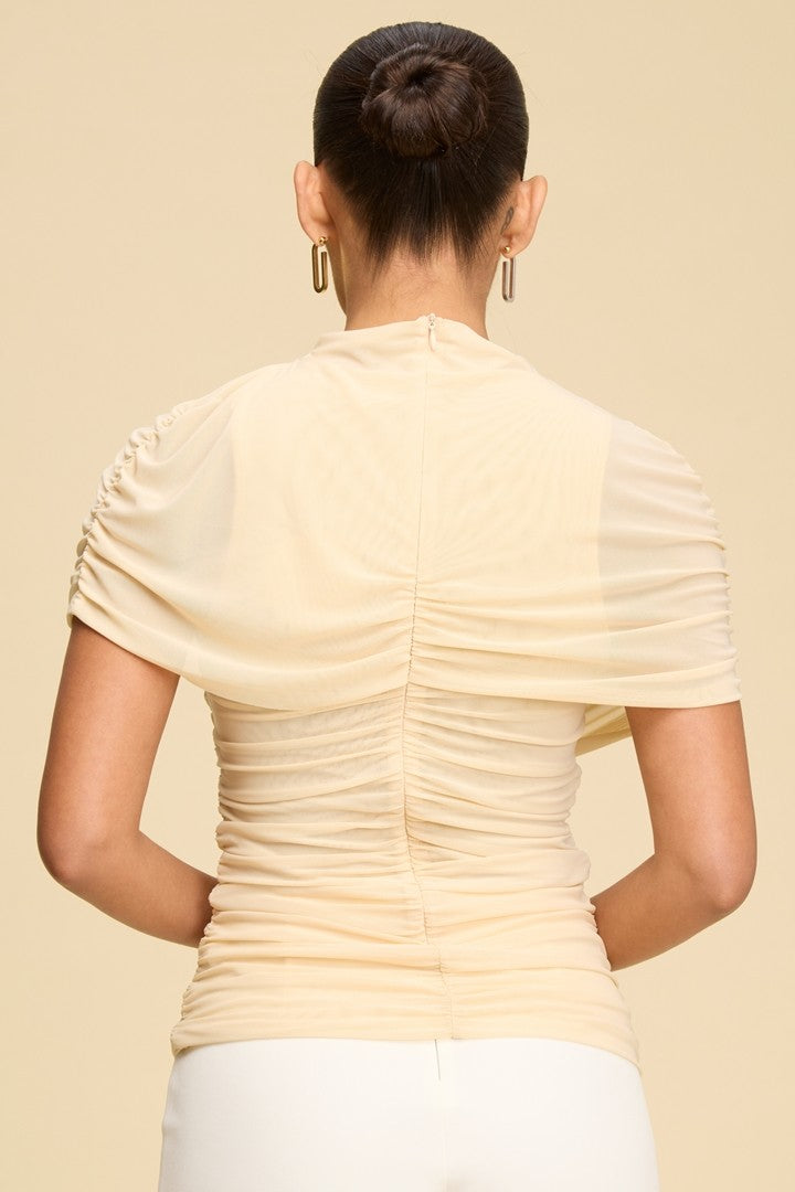 Mesh Mock Neck Ss Sleeve Top