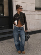 GOLD STUD EMBELLISHED DENIM JACKET