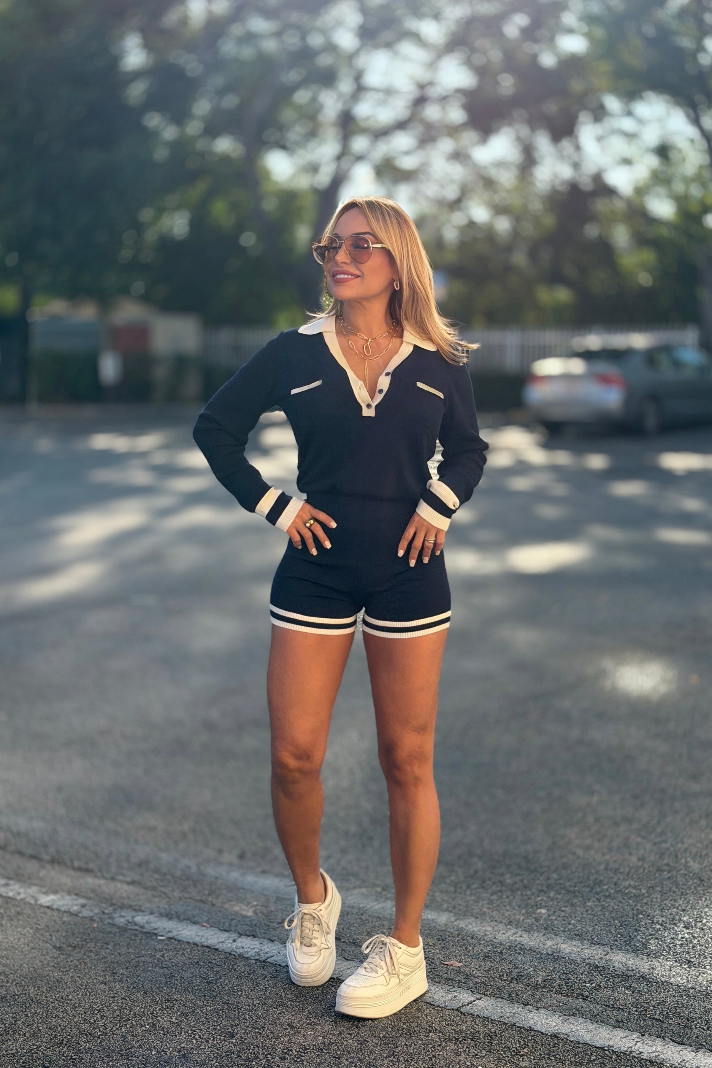 Contrast Trim Knit Romper