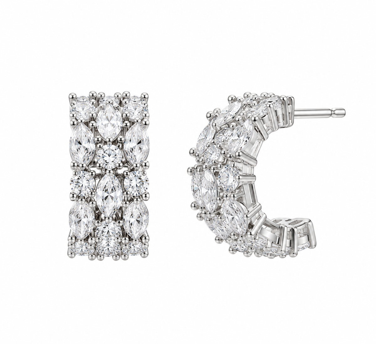 SILVER CRYSTAL HOOP EARRINGS