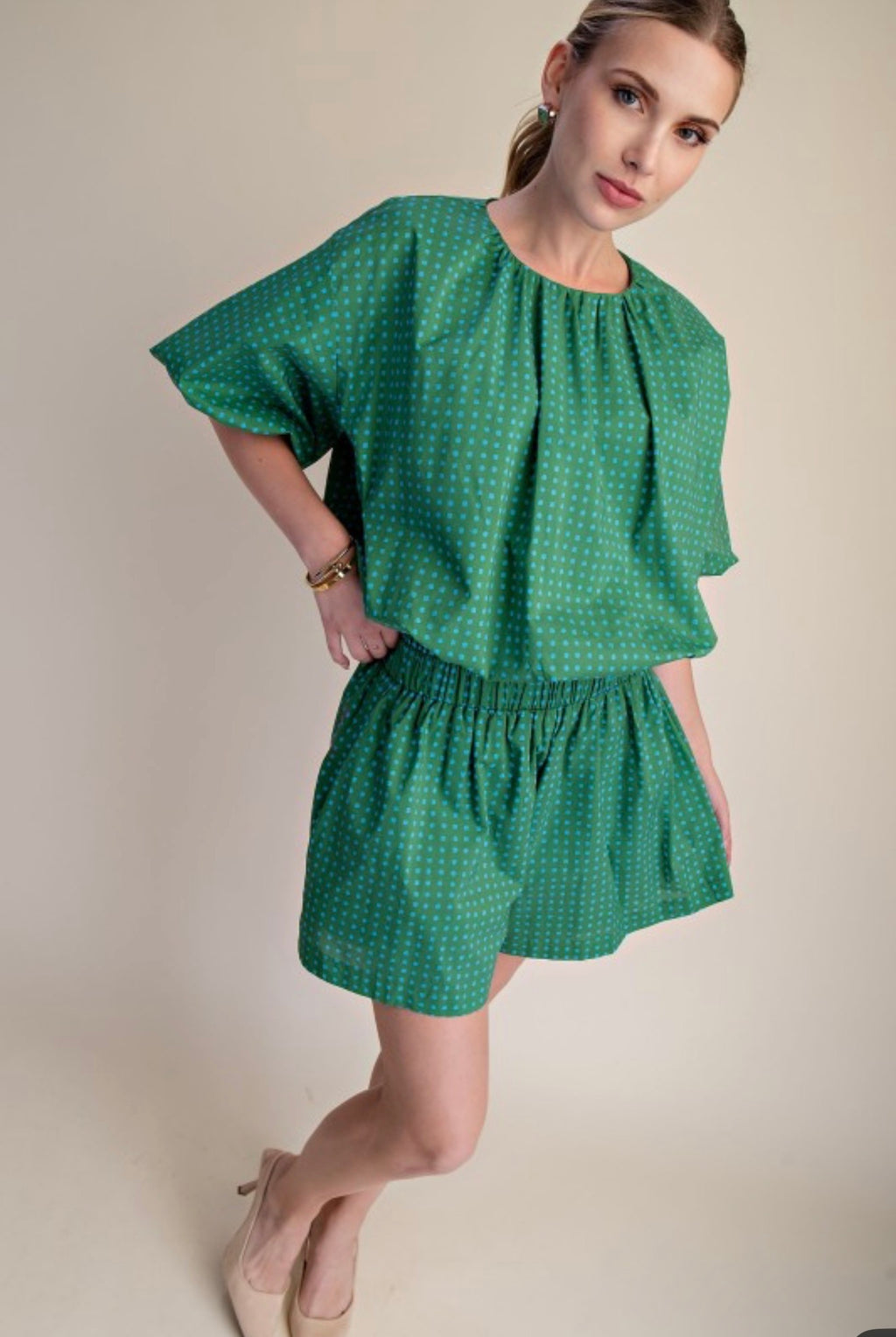 DOT BLOUSON TWO PIECES SET