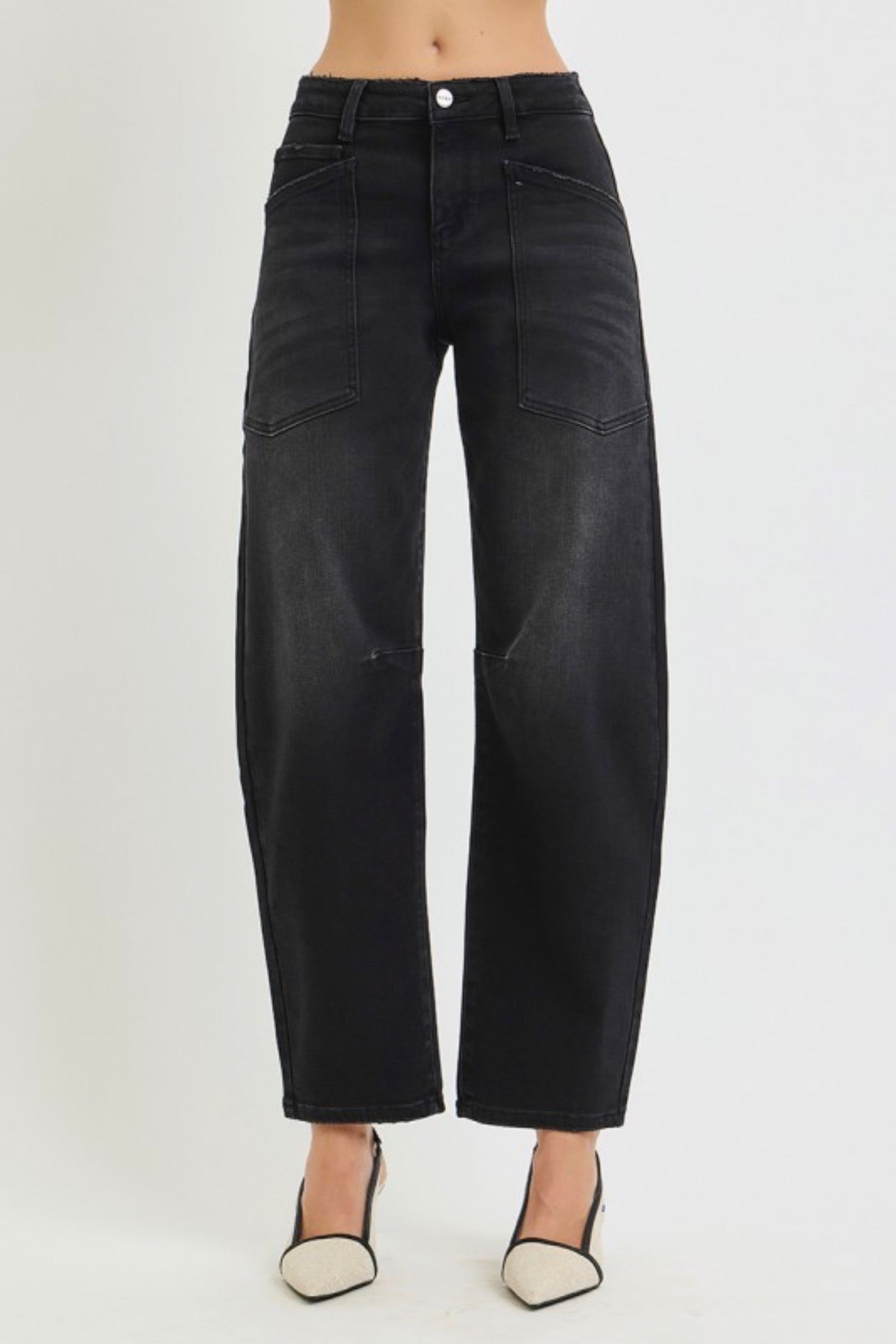 RISEN BLACK DENIM BARREL JEANS
