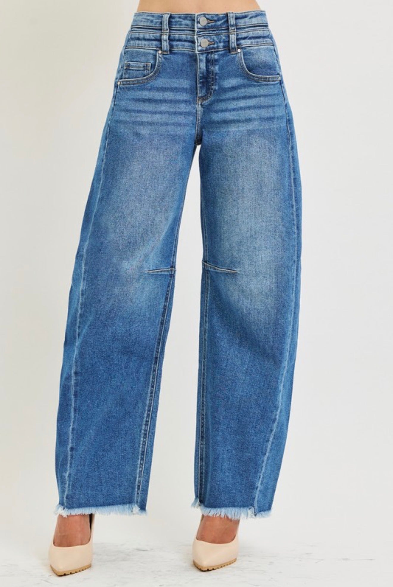 RISEN STRETCH BARREL JEANS