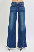 RISEN STRETCH WIDE LEG JEANS