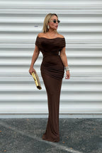 Solid Mesh Cowl Maxi Dress