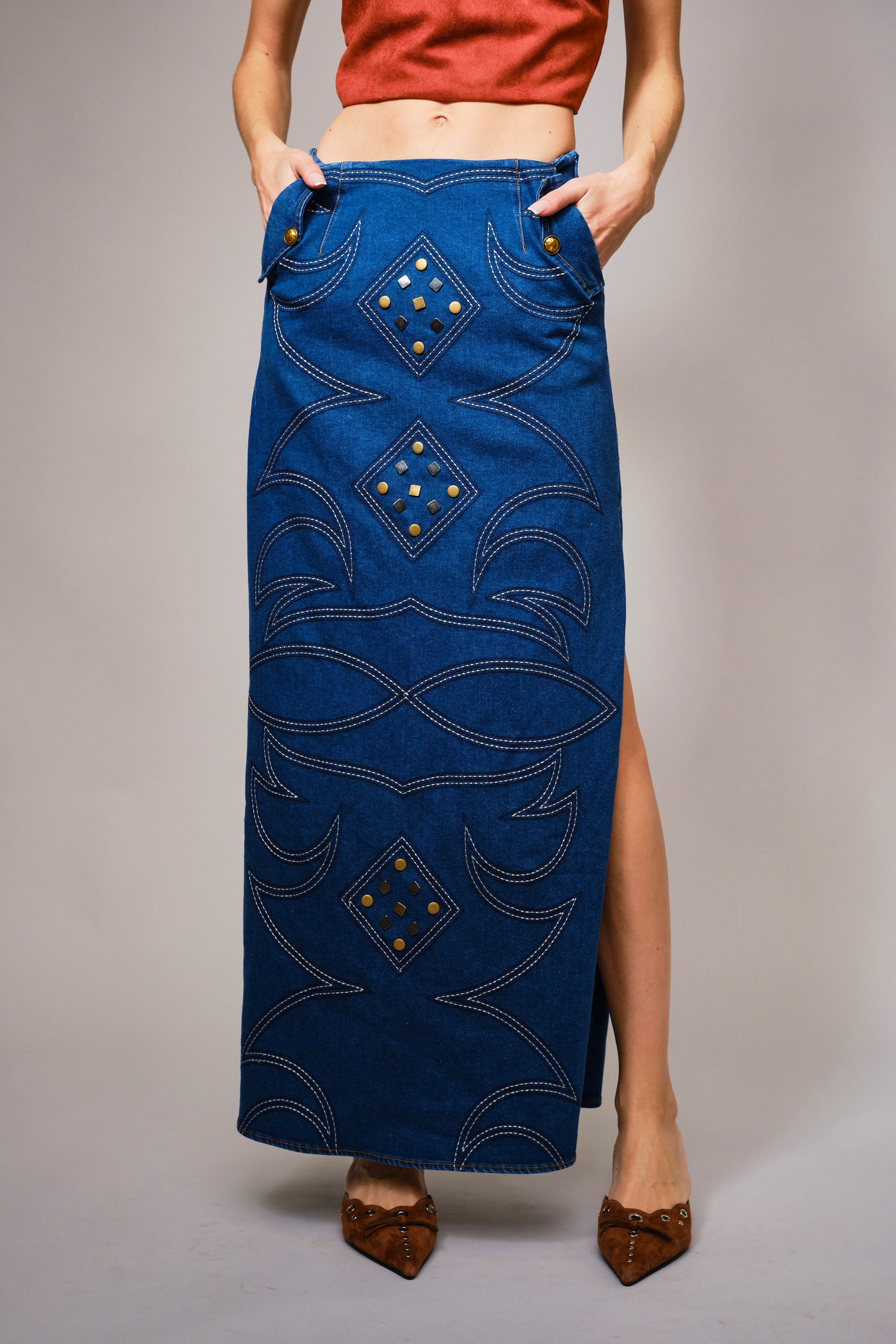 DETAILS DENIM MAXI SKIRT