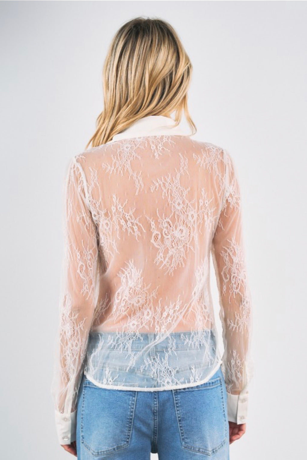 LACE PANEL PLEATED SHIRT
