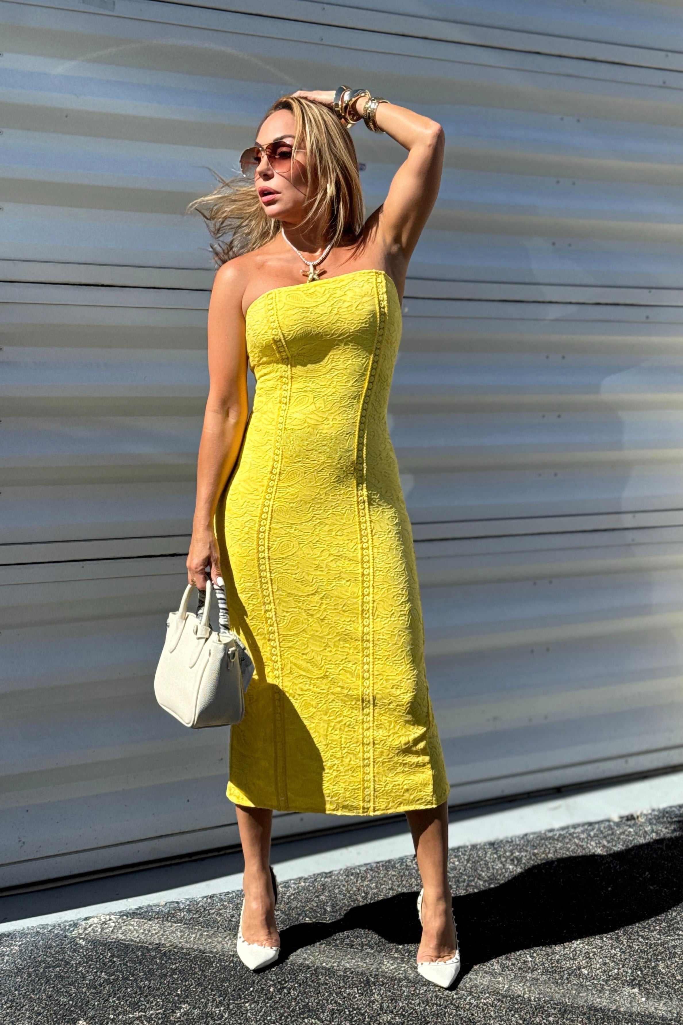 Andrea Lace Tube Midi Dress