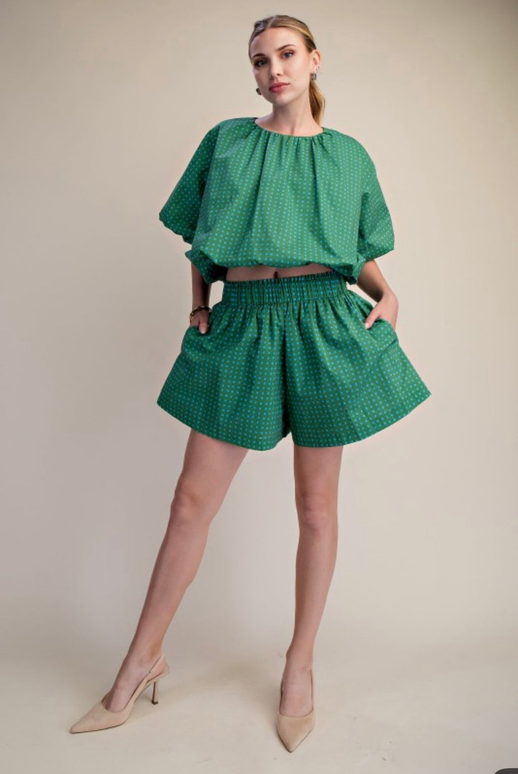 DOT BLOUSON TWO PIECES SET