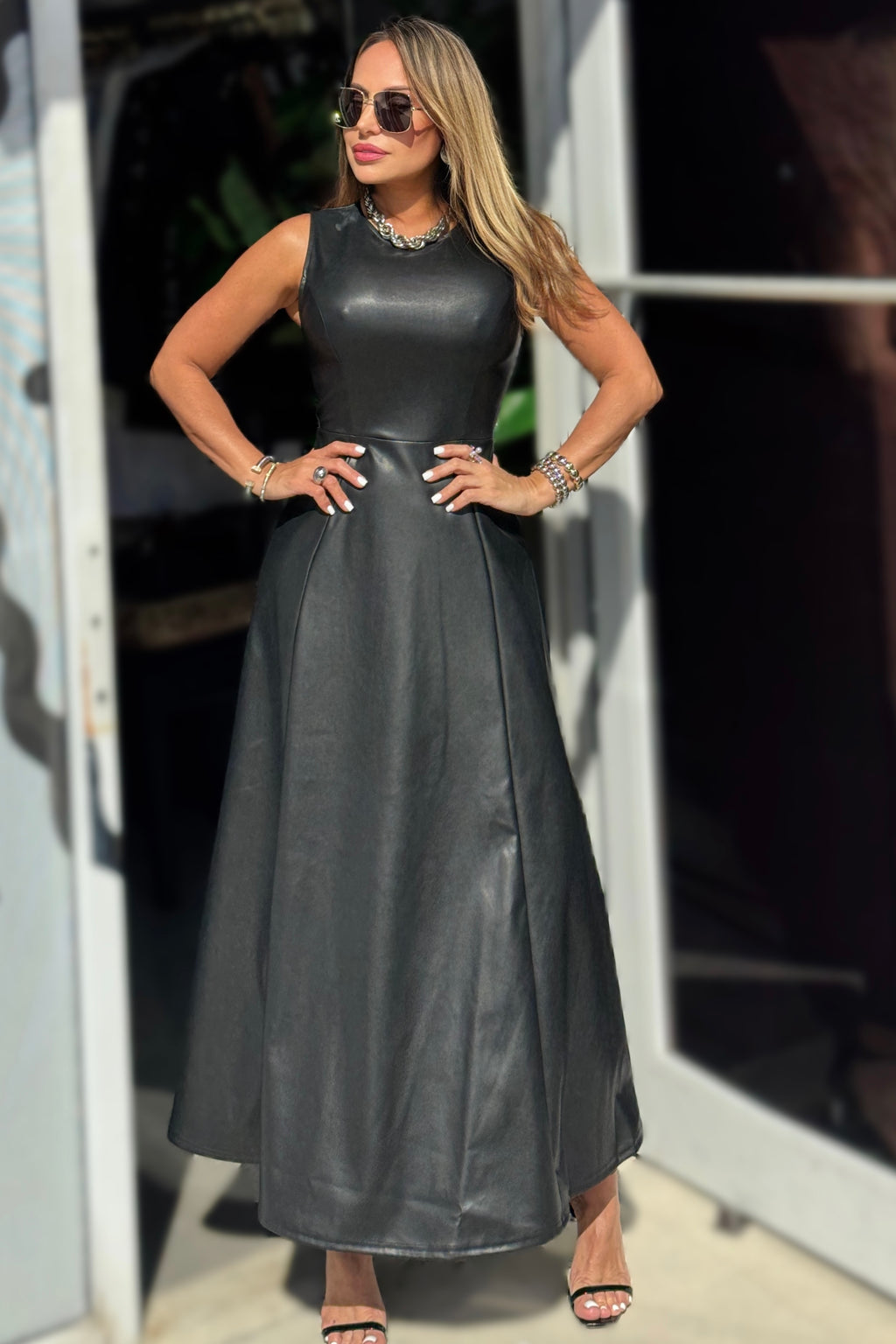 AITANA LEATHER BLACK DRESS