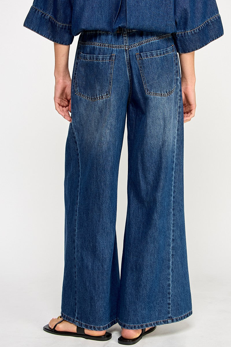 Drawstring Wide Denim Jean