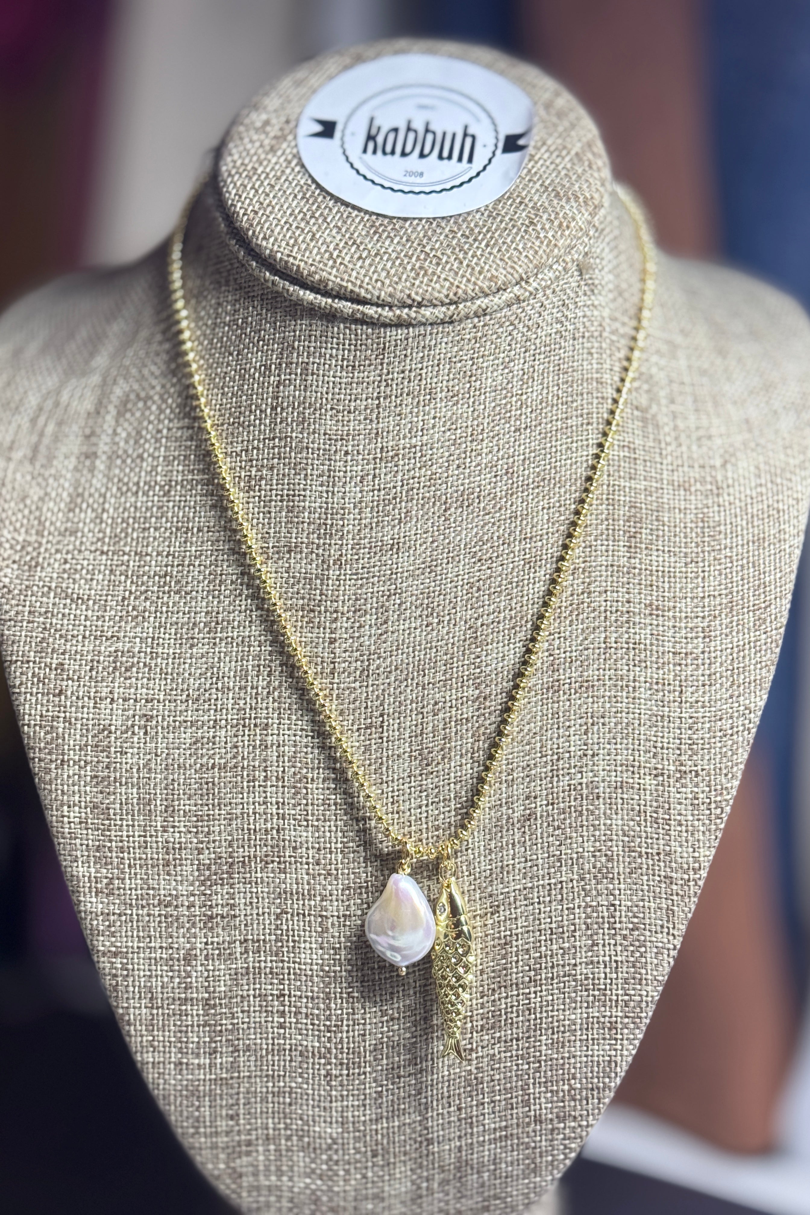 FISH AND PEARL ABSTRACT NECKLACE
