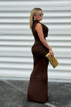 Solid Mesh Cowl Maxi Dress