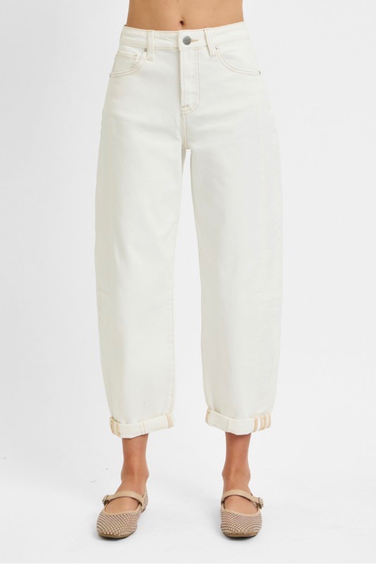 RISEN IVORY BARREL JEANS
