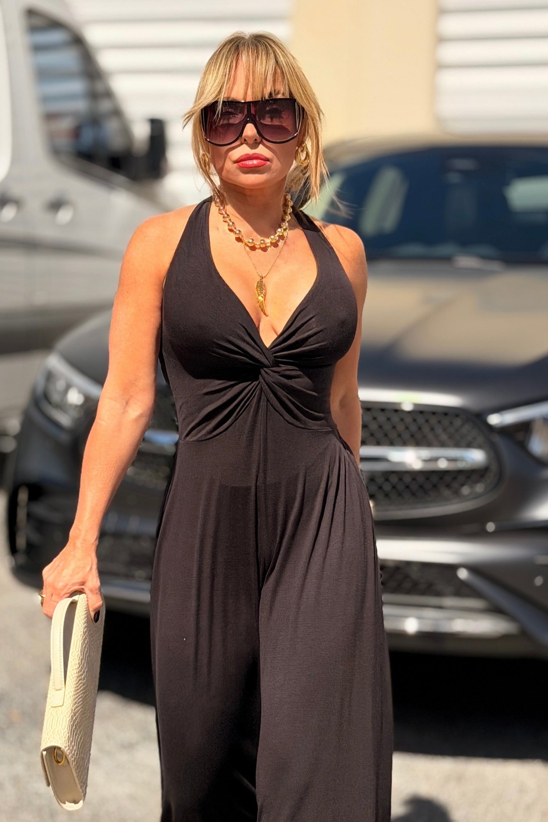 Bust Sleeveless Jersey Jumpsuit