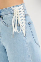 RISEN LACE UP BARREL JEANS