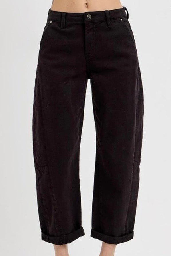 DARK DENIM BARREL JEAN