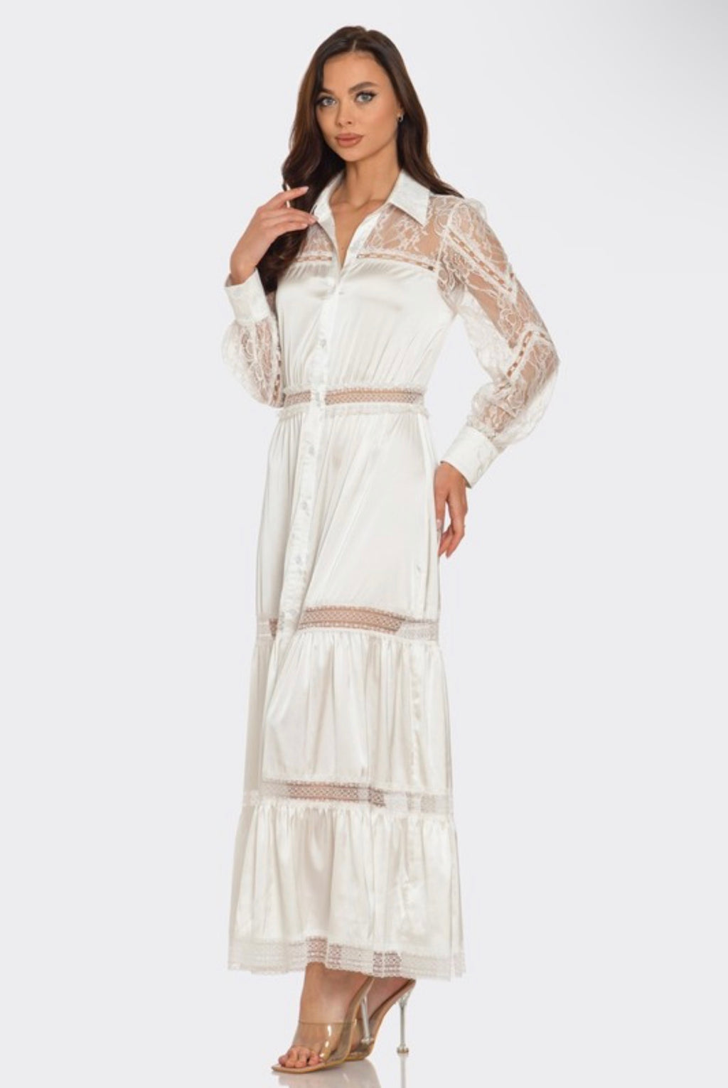 LACE SATIN MAXI DRESS