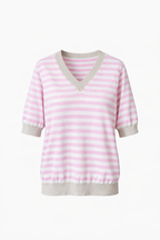 STRIPED V-NECK KNIT TOP