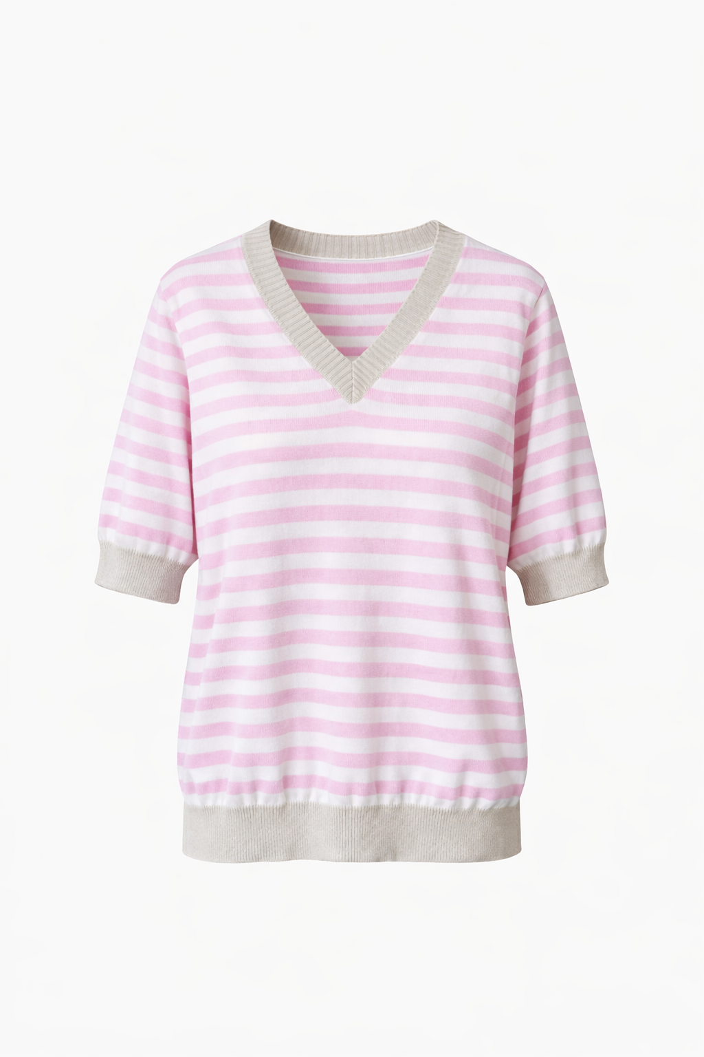 STRIPED V-NECK KNIT TOP