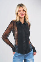LACE PANEL PLEATED SHIRT