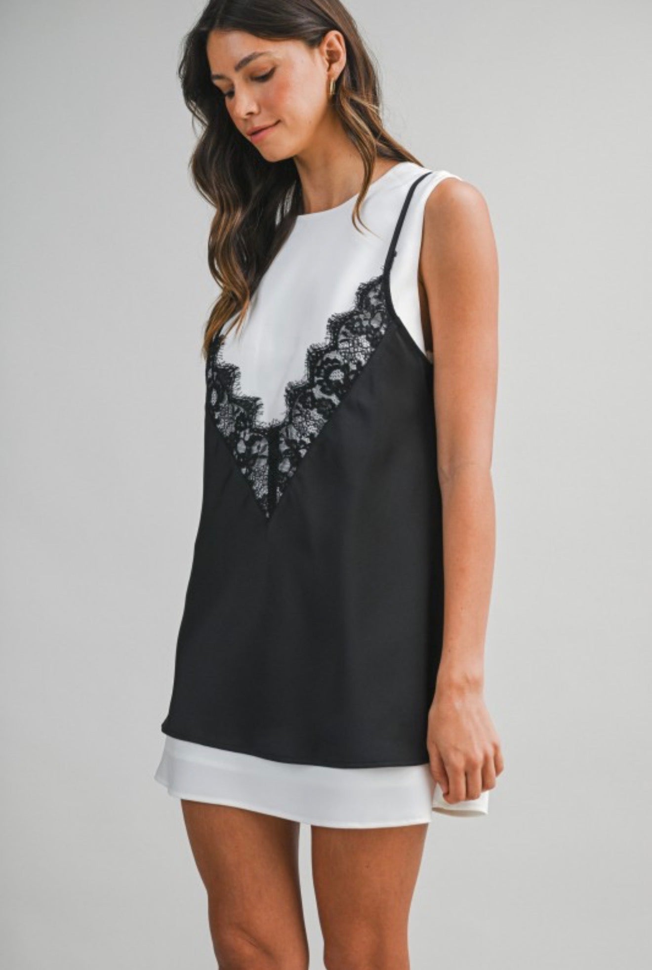 LACE WHISPER LAYERED MINI DRESS