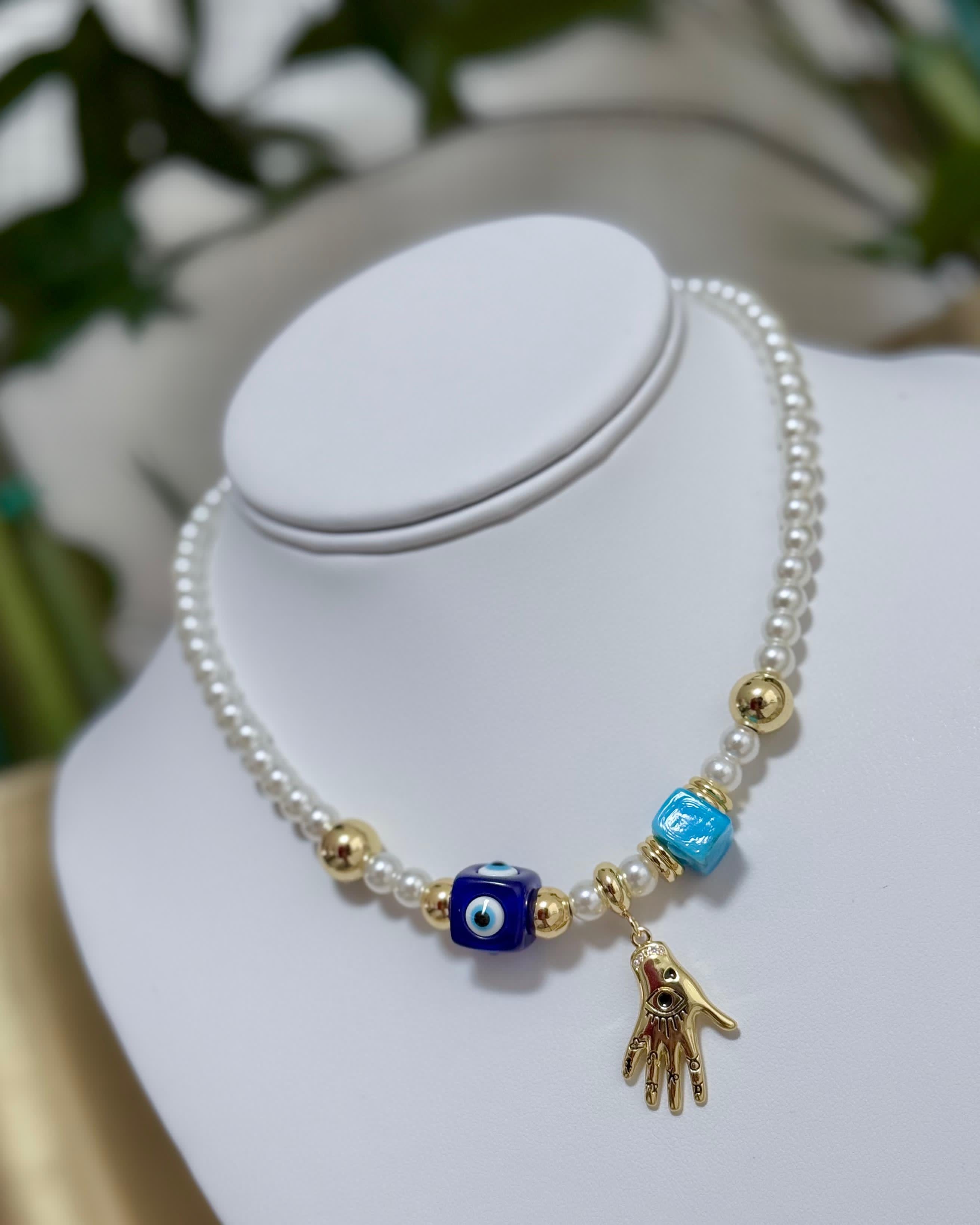 PEARLS HAND AND EYE NECKLACE