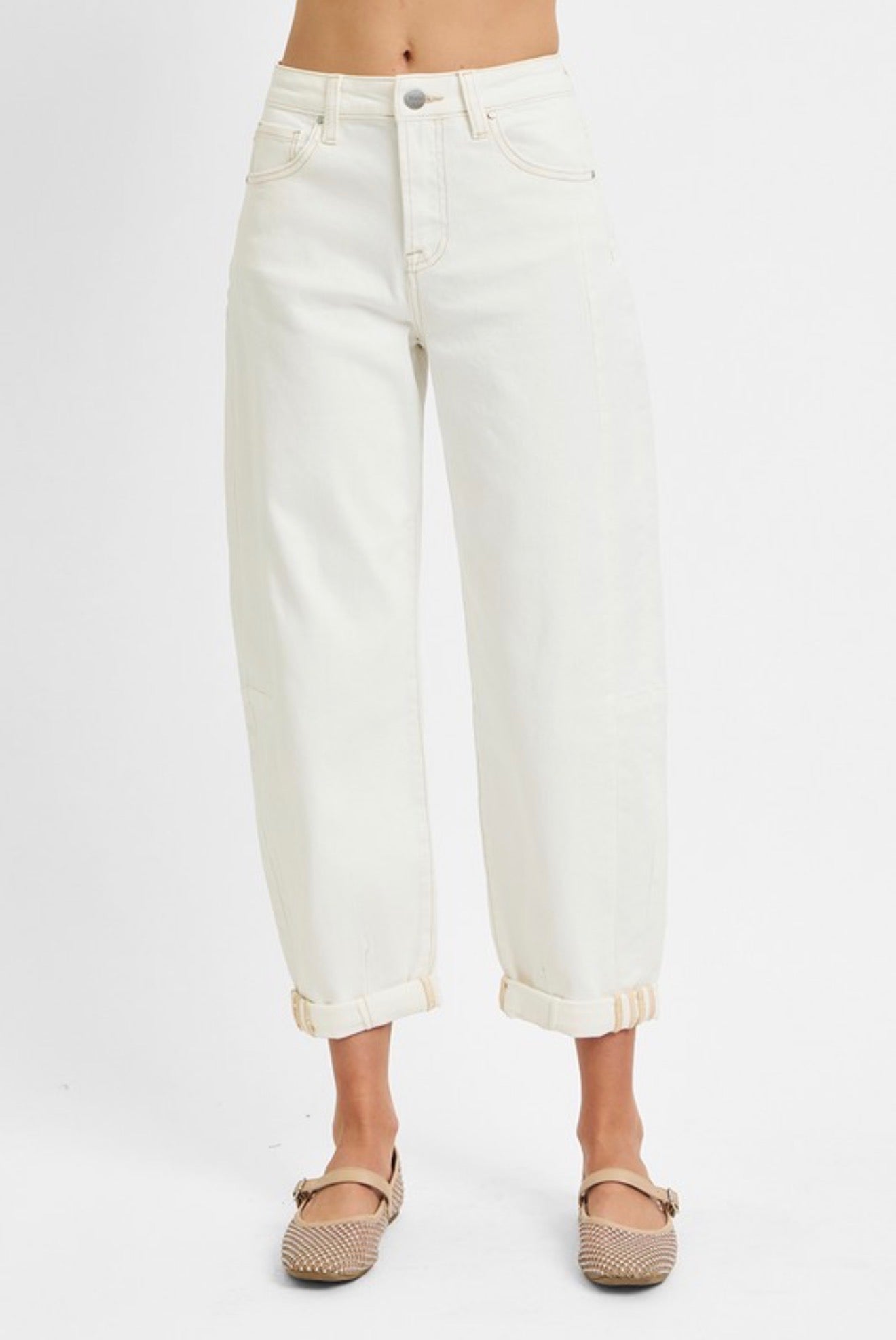 RISEN IVORY BARREL JEANS