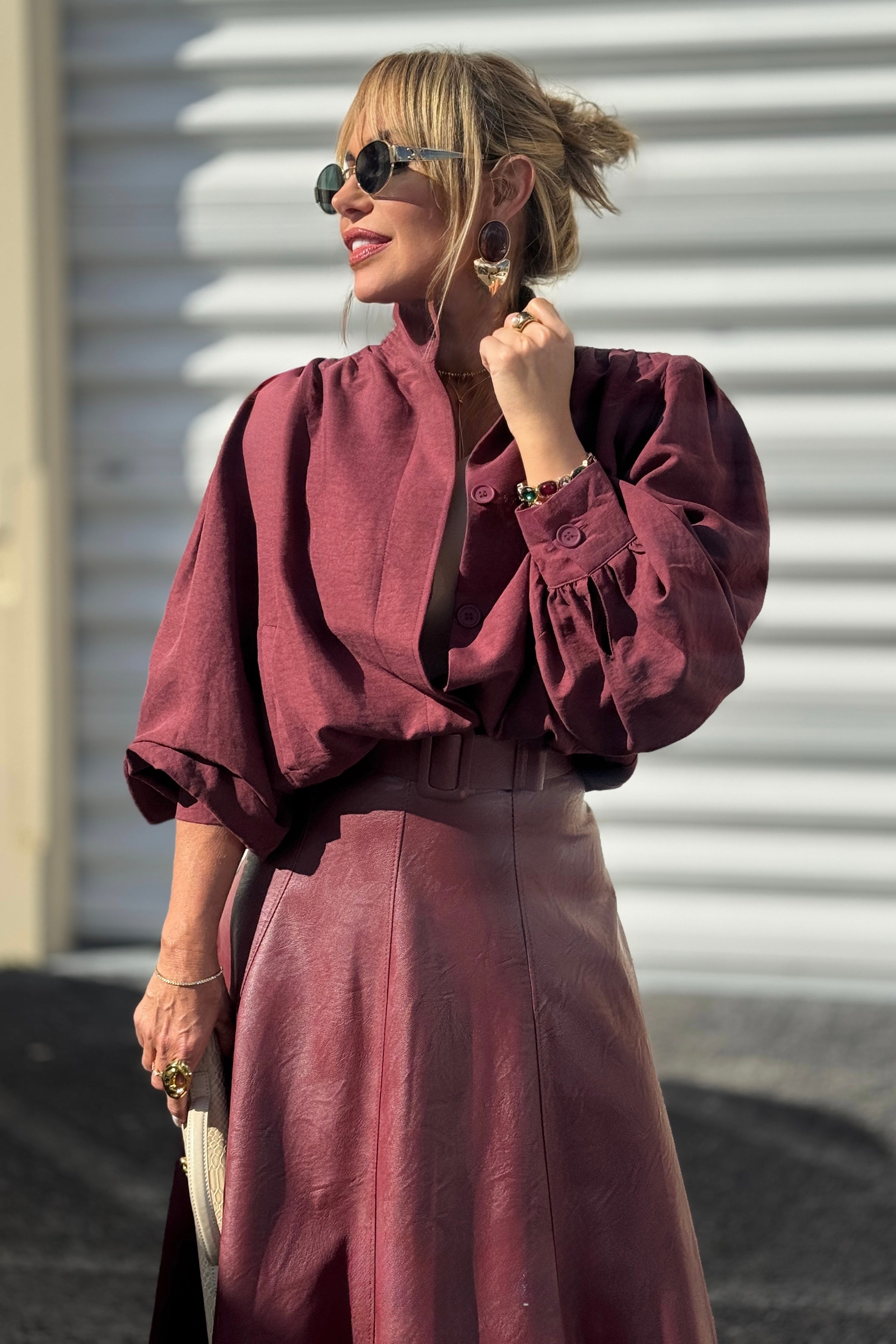 High Collar Balloon-hem Jacket