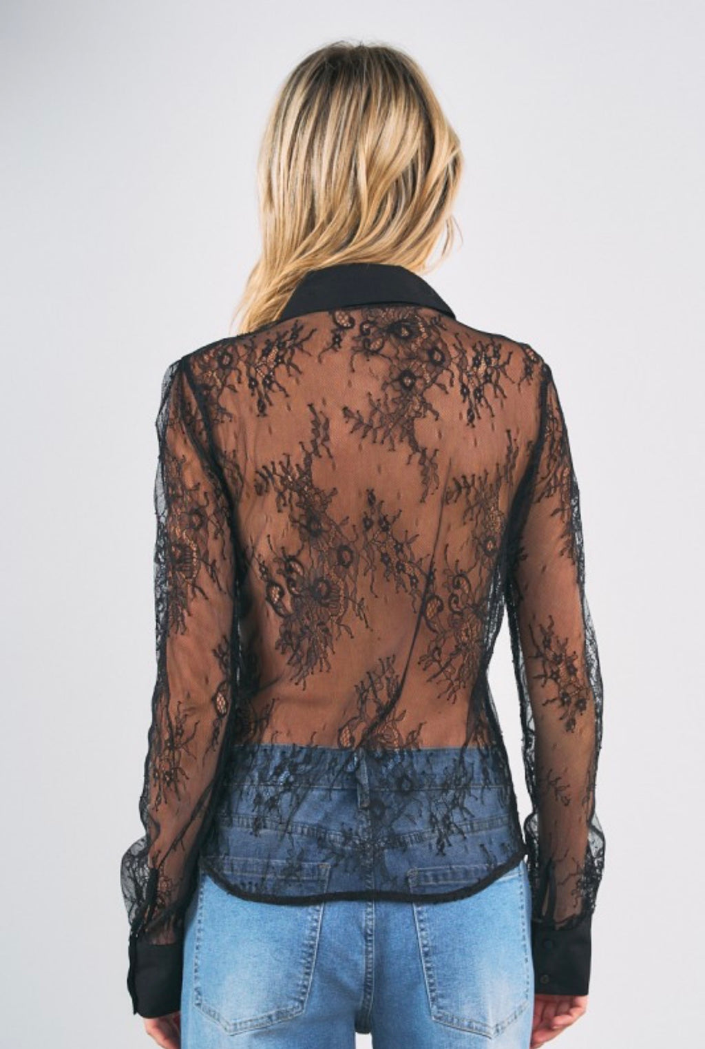 LACE PANEL PLEATED SHIRT