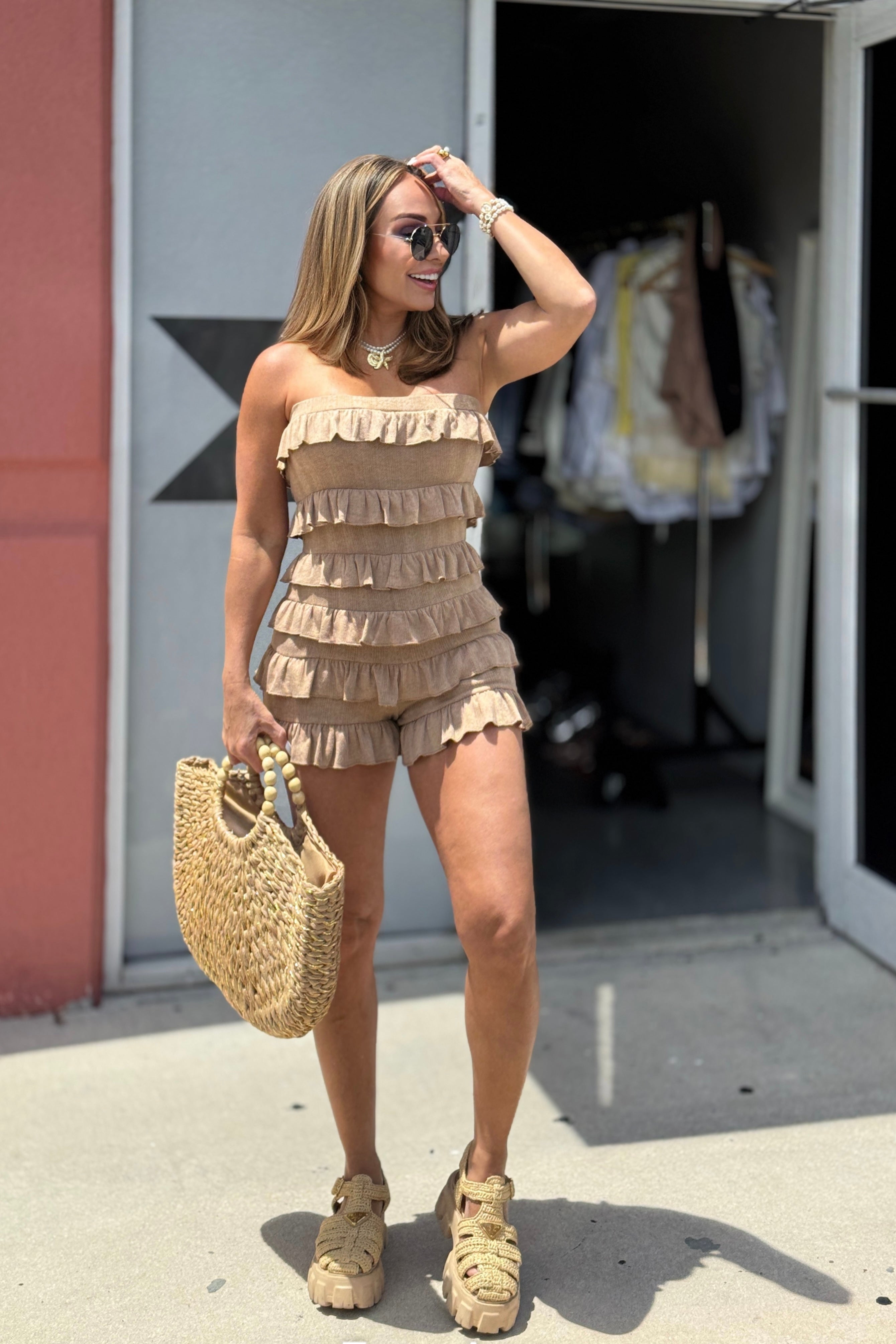 STRAPLESS RUFFLED MINI ROMPER