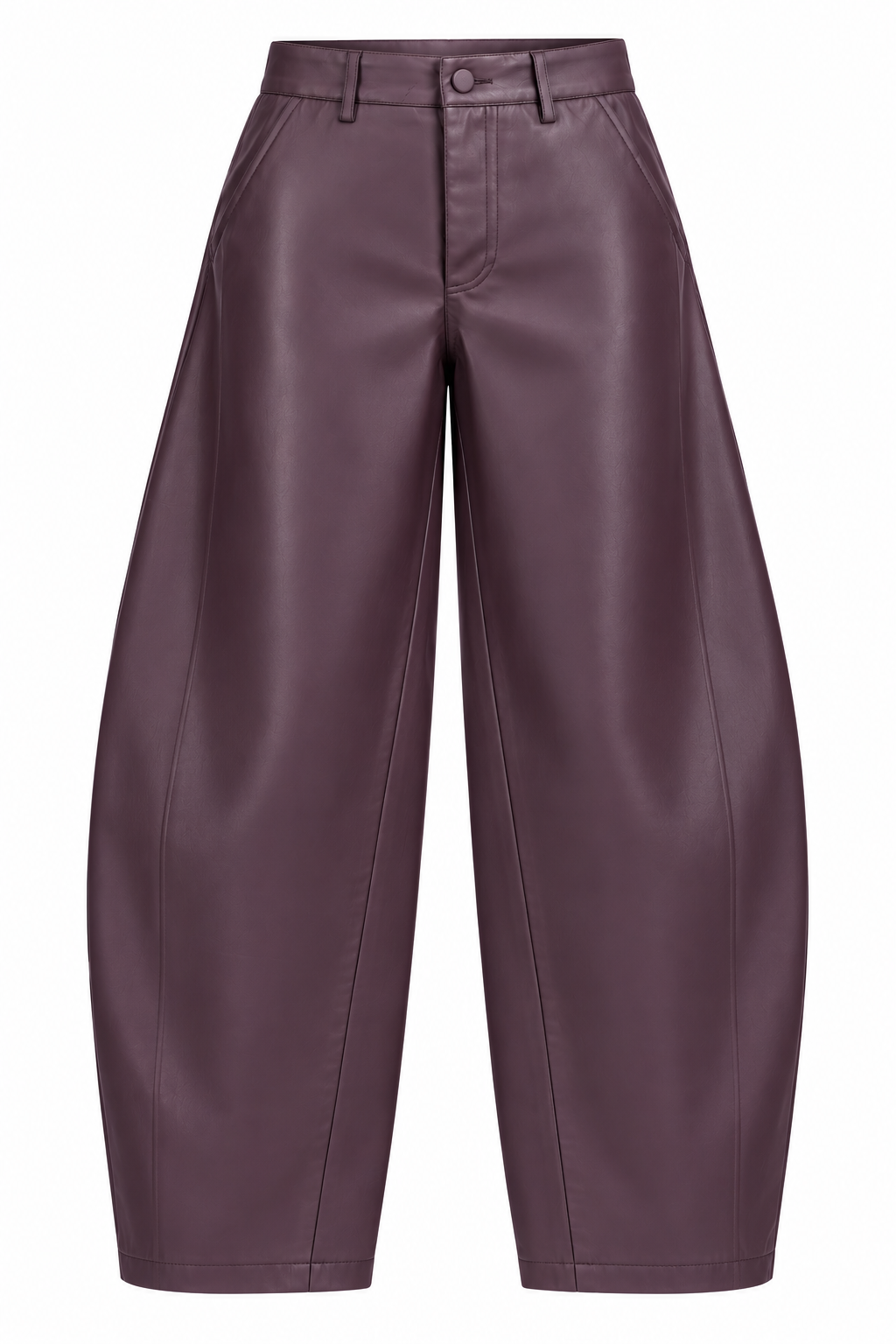 PLUM LEATHER BARREL PANTS