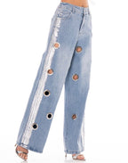 EYELET WIDE LEG JEANS