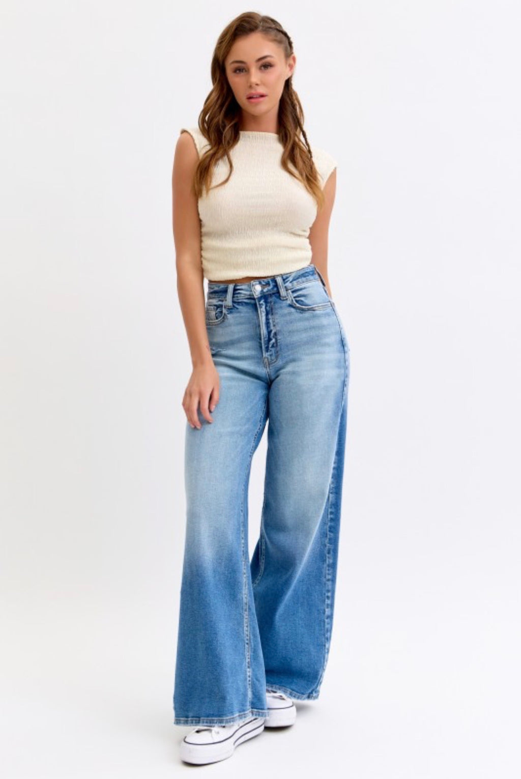 STRETCH HIGH RISE WIDE LEG JEANS
